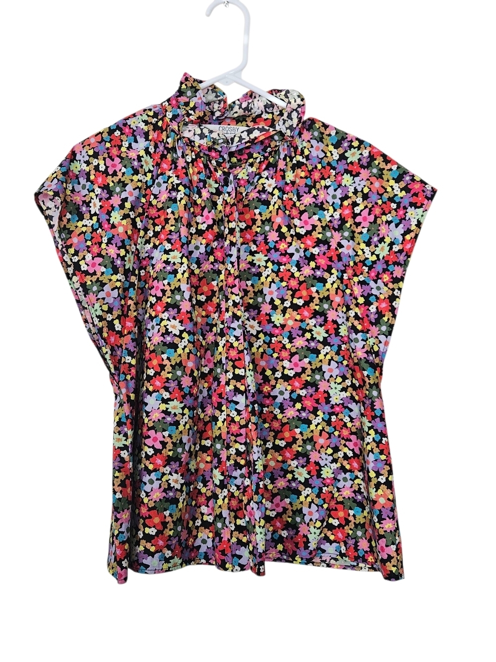 Crosby Shine Your Bright Floral High Neck Sleevles Blouse Size S